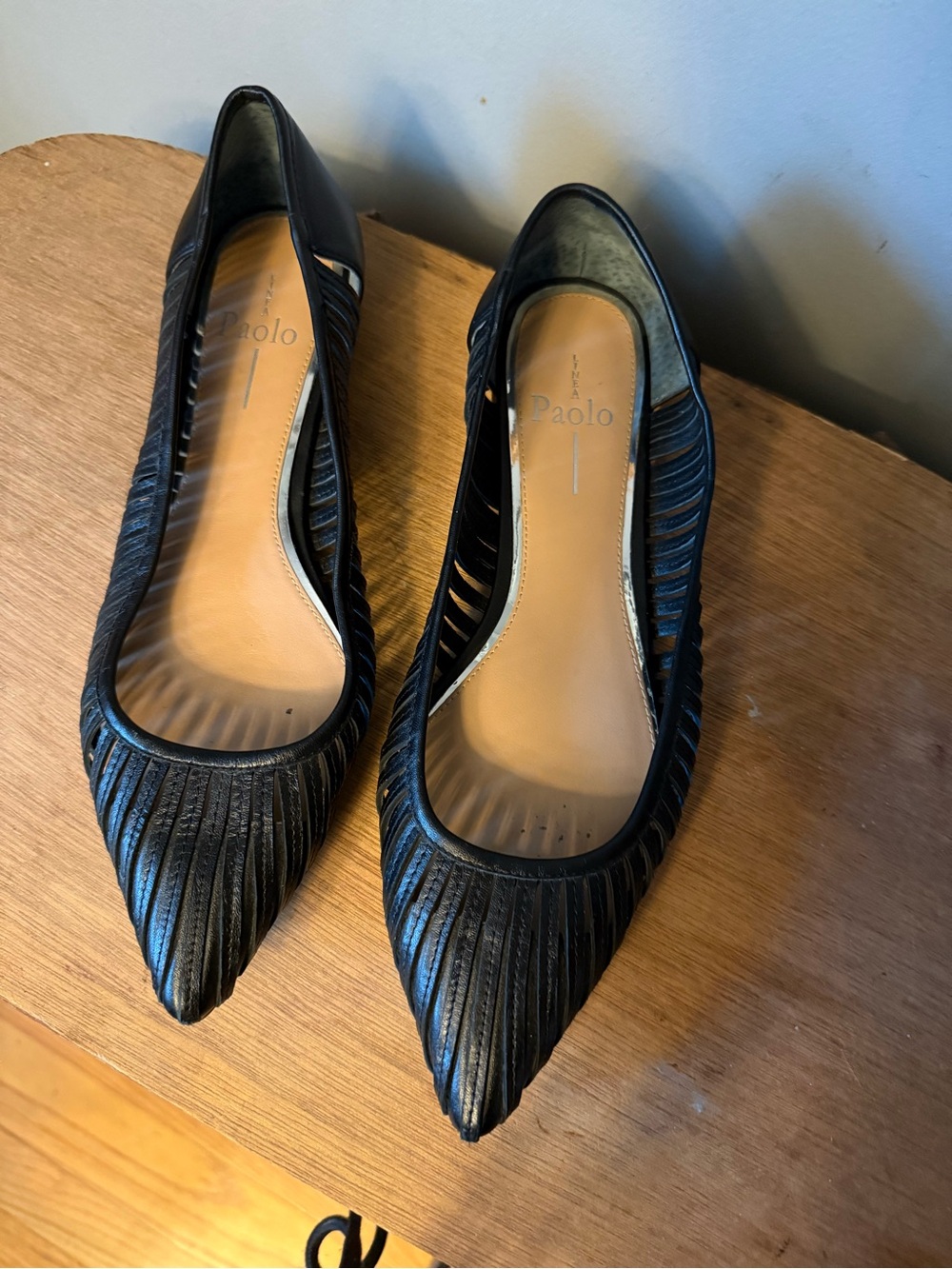 Linea Paolo black Belinda pointy toe caged ballet Flat, 8